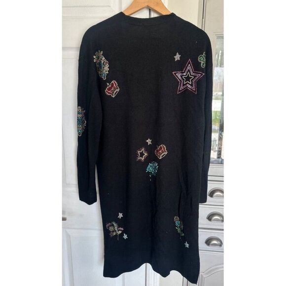 Johnny Was Ladie Rhinestone Wool Cashmere Black Open Cardigan Medium - Picture 5 of 10